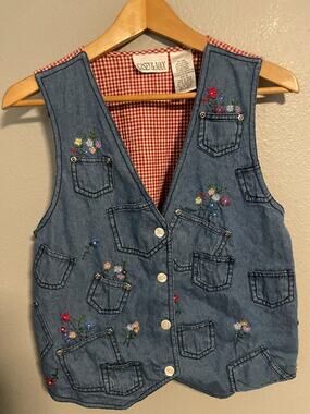 Vintage Casey & Max Vest Womens Small Blue Denim Floral Embroidered Cottagecore